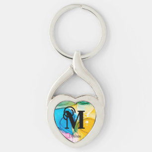 Cute Rainbow Marbled Monogram Keychain