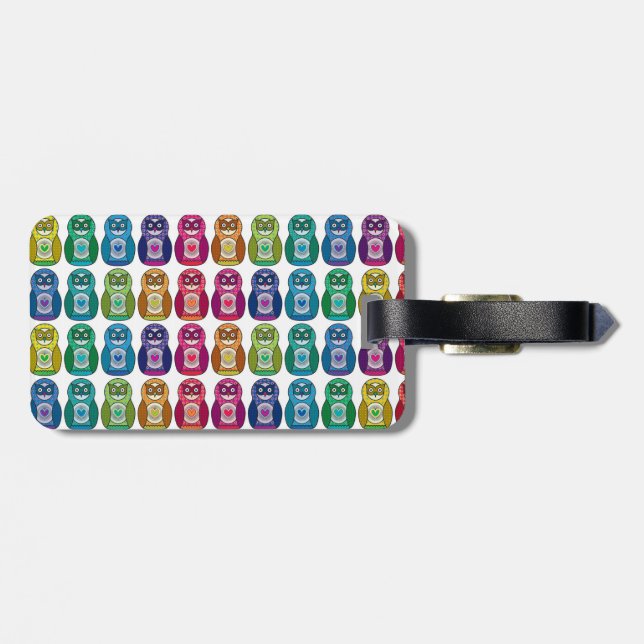 Cute Rainbow Matryoshka Owls Luggage Tag (Back Horizontal)