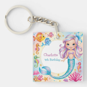 Cute Rainbow mermaid fish seahorse Birthday Keychain