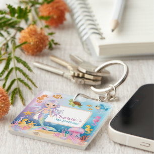 Cute Rainbow mermaid fish seahorse Birthday Keychain