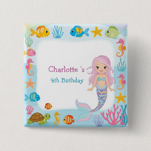 Cute Rainbow mermaid fish turtle star Birthday 2 Inch Square Button