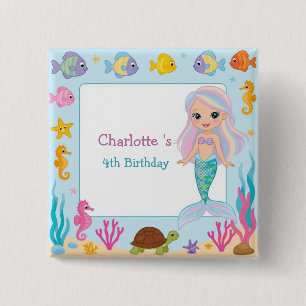 Cute Rainbow mermaid fish turtle star Birthday 2 Inch Square Button