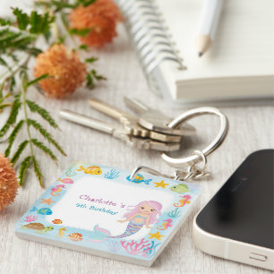 Cute Rainbow mermaid fish turtle star Birthday Keychain