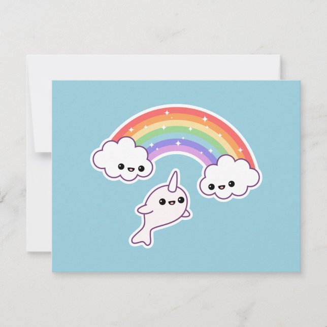 Cute Rainbow Narwhal Birthday Party Invitations (Front)