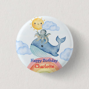 Cute rainbow octopus Whale fish Birthday party 1 Inch Round Button