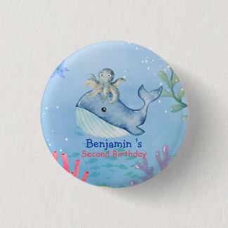 Cute rainbow octopus Whale fish Birthday party 1 Inch Round Button
