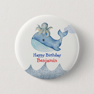 Cute rainbow octopus Whale fish Birthday party 2 Inch Round Button