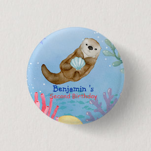 Cute rainbow Otter Scallops Birthday party 1 Inch Round Button