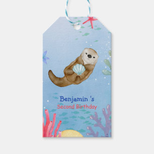 Cute rainbow Otter Scallops Birthday party Gift Tags