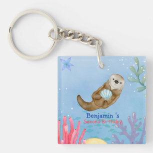 Cute rainbow Otter Scallops Birthday party Keychain