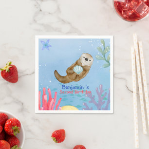 Cute rainbow Otter Scallops Birthday party Napkin