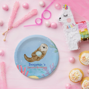 Cute rainbow Otter Scallops Birthday party Paper Plate