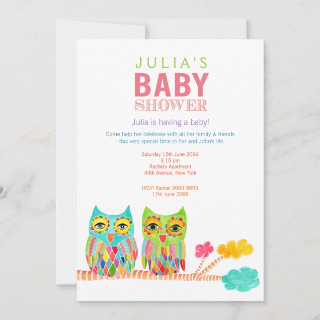 Cute Rainbow Owls Baby Shower Invite (Front)