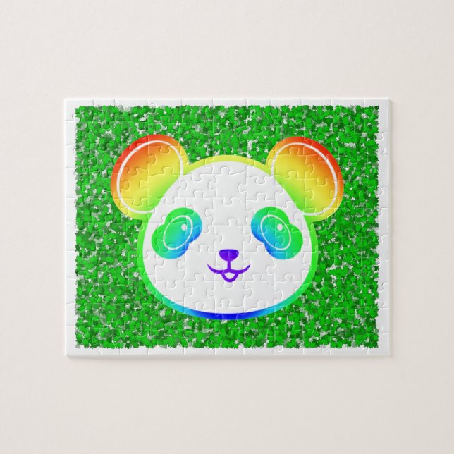 Cute Rainbow Panda Bear On Foliage Background Jigsaw Puzzle (Horizontal)