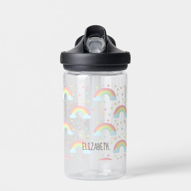 Cute Rainbow Pastel Personalized Back to School Water Bottle (Front)