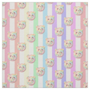 Cute Rainbow Pastel Teddy Bear and Stripe Fabric