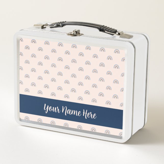 Cute Rainbow Pattern Back to School Personalized Metal Lunch Box (Front)