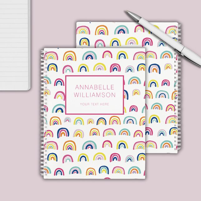 Cute rainbow pattern custom name notebook (Rainbow pattern personalized notebook/journal)