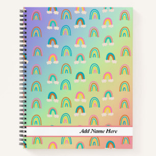 Cute Rainbow Pattern Customizable Name  Notebook
