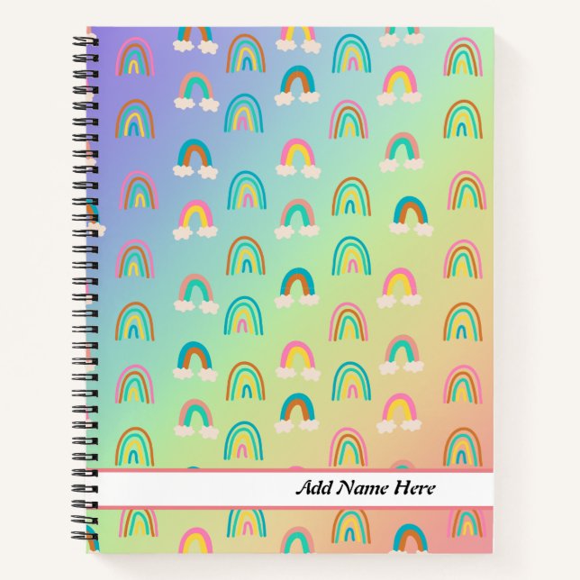 Cute Rainbow Pattern Customizable Name  Notebook (Front)