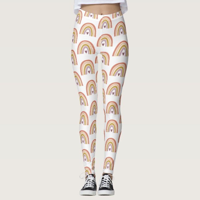 Cute Rainbow Peach Blush Lavender Heart Leggings (Front)