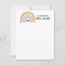 Cute Rainbow Pencil Apple Teacher "A Note From"