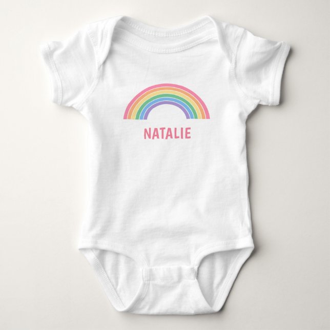 Cute Rainbow Personalized Name Baby Bodysuit (Front)