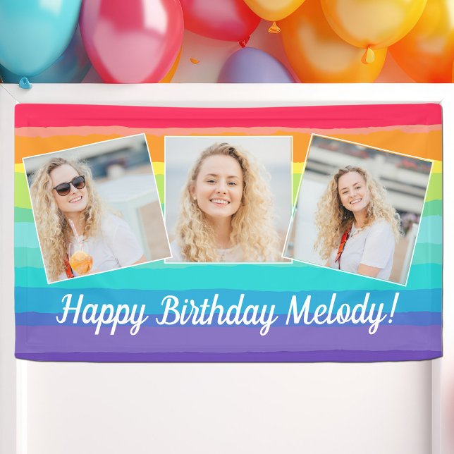 Cute Rainbow Photo Collage Custom Birthday Party Banner (Creator Uploaded)
