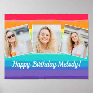 Cute Rainbow Photo Collage Custom Birthday Party Poster