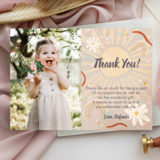 Cute Rainbow Pink Birthday Thank You Card 