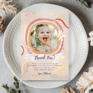 Cute Rainbow Pink Birthday Thank You Card