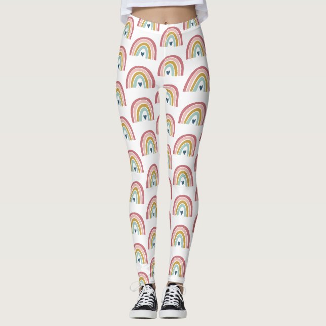 Cute Rainbow Pink Blush Blue Heart Leggings (Front)