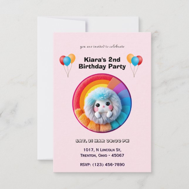 Cute Rainbow Plush Toy Birthday Card (Front)