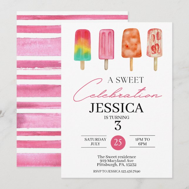 Cute Rainbow popsicle ice cream birthday party  Invitation (Front/Back)