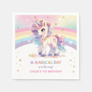 Cute Rainbow Princess Unicorn 1st Birthday Party Napkin