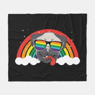 Cute Rainbow Pug Fleece Blanket