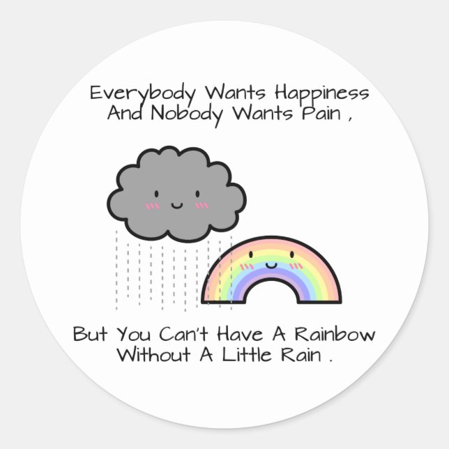 Cute Rainbow Rain Cloud Happiness Quote Classic Round Sticker (Front)