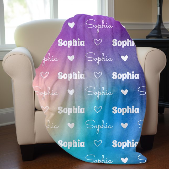 Cute rainbow repeating name personalized girly fleece blanket (Creator Uploaded)