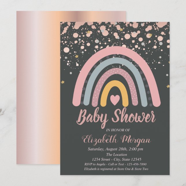 Cute Rainbow,Rose Gold Baby Shower  Invitation (Front/Back)
