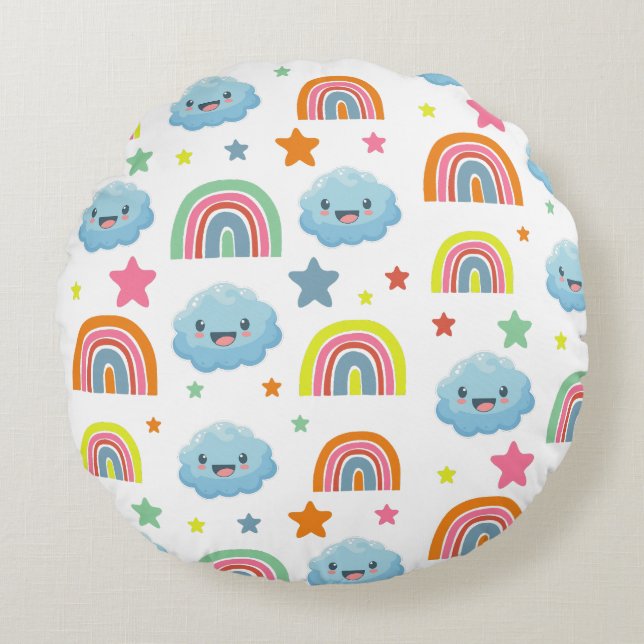Cute Rainbow Round Pillow (Front)