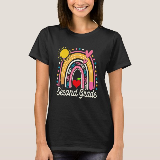 Cute Rainbow Second Grade Teacher Student Back To  T-Shirt (Front)