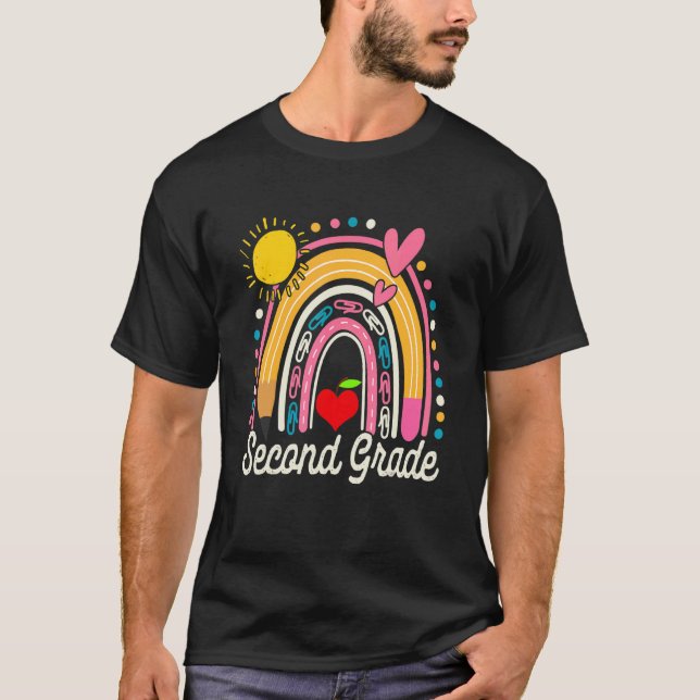 Cute Rainbow Second Grade Teacher Student Back To  T-Shirt (Front)