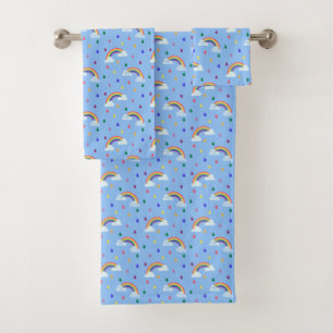 Cute Rainbow Shower Rain Drops Pattern Bath Towel Set