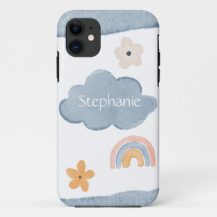 Cute Rainbow Simple Watercolor Floral Your Name iPhone 11 Case
