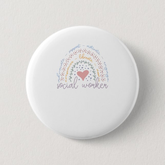 Cute Rainbow Social Worker 2 Inch Round Button (Front)