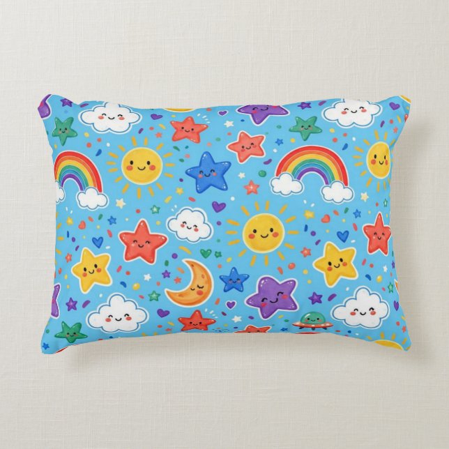 Cute Rainbow Space Seamless Pattern Accent Pillow (Front)