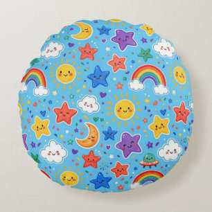 Cute Rainbow Space Seamless Pattern Round Pillow