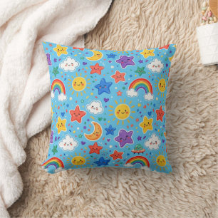 Cute Rainbow Space Seamless Pattern Throw Pillow