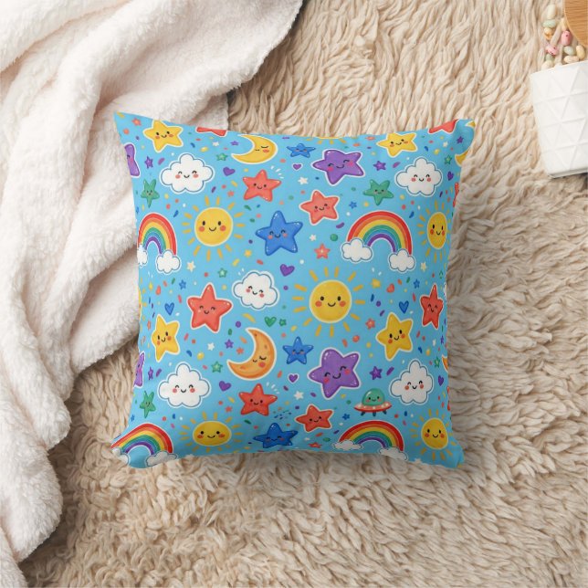 Cute Rainbow Space Seamless Pattern Throw Pillow (Blanket)