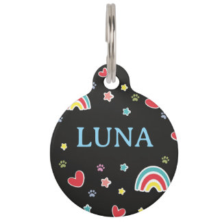 Cute Rainbow Stars Paws Personalized Pet ID Tag